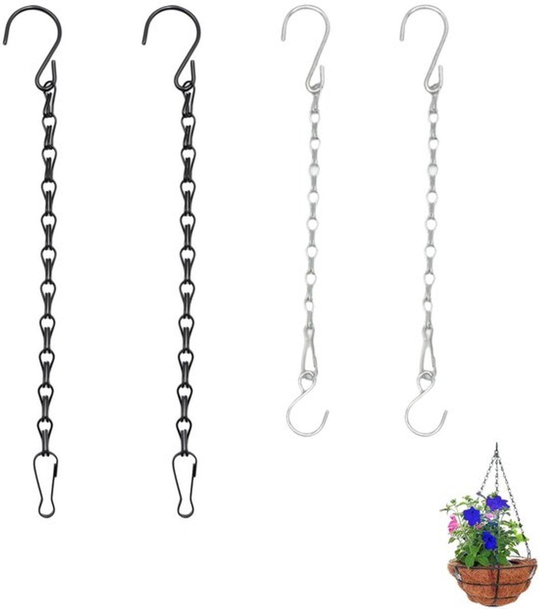 Hangmandkettingen 4-delige set 50 cm - Zwarte metalen ketting - Voor bloembakken/vogelhuisjes/windspinners - Stevig en duurzaam - Inclusief haak - Ophangkettingen