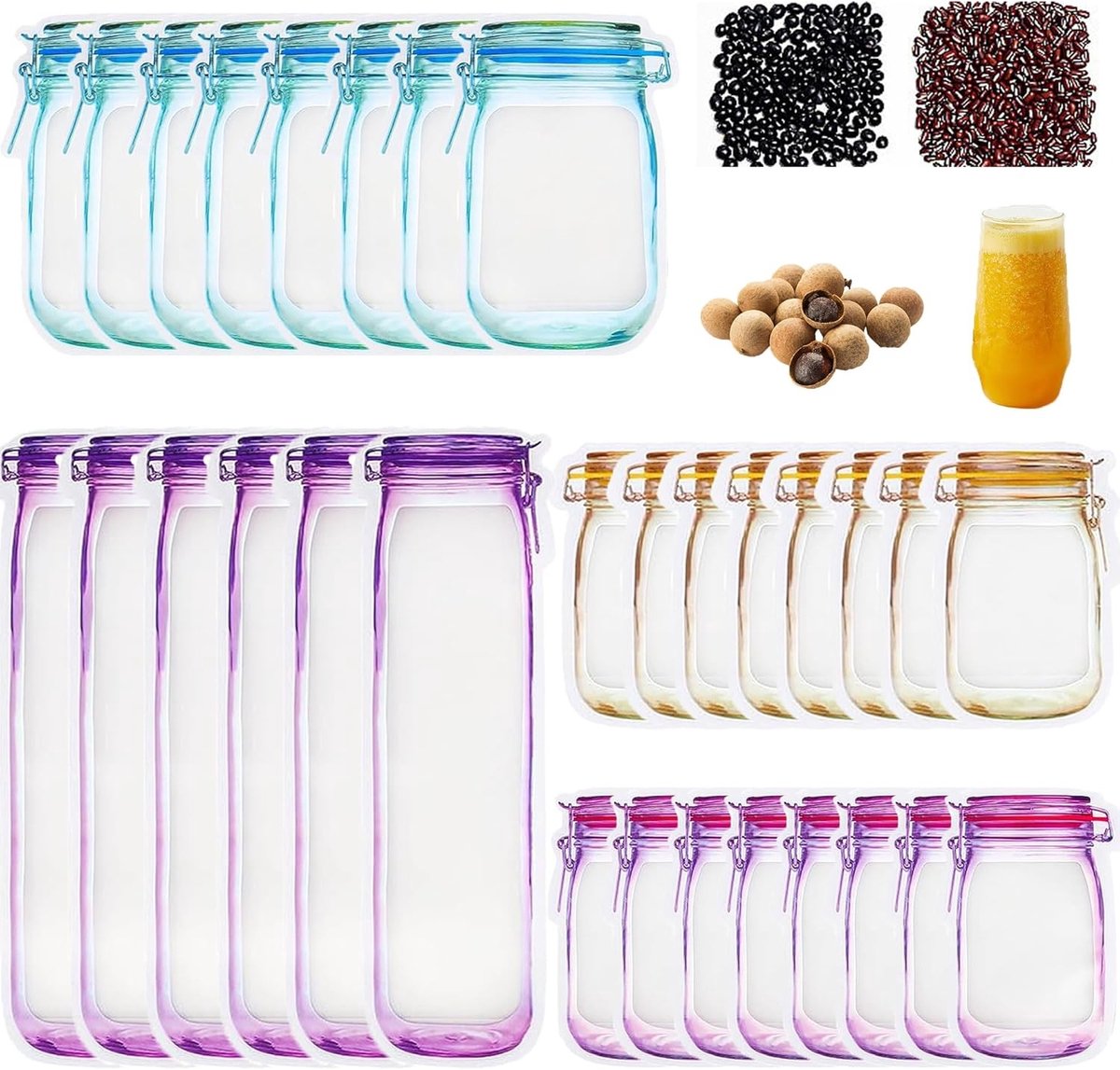 Vrieszak / voorraadverpakking 2 liter - Transparant - 30 stuks, 4 maten - Herbruikbare Ziplock Opbergzakken - Voor Snacks en Vriezer