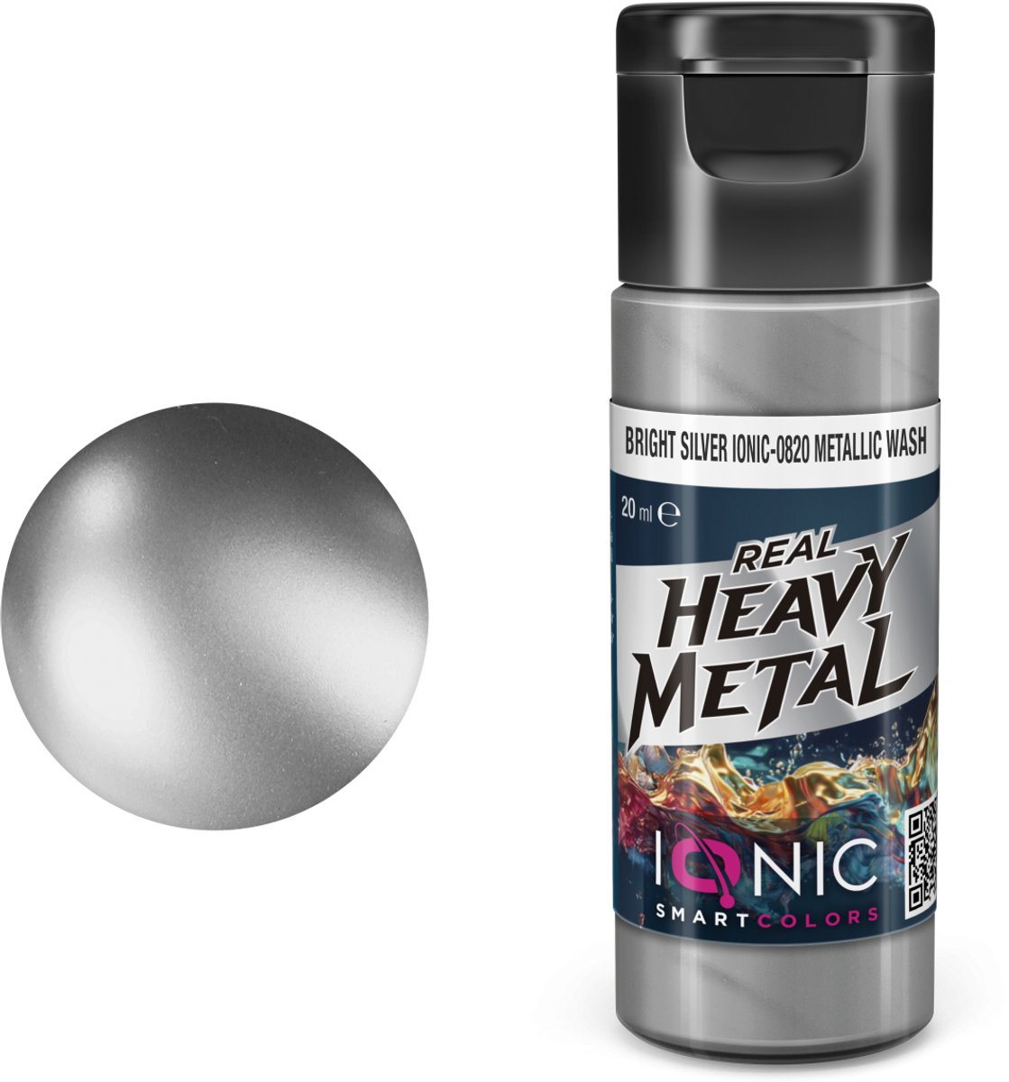 AMMO by Mig Jimenez Hobbyverf Acrylverf - MIG IO0820 Ionic Smart Colors - Real Heavy Metal - Helder Zilver - Metallic Wash - Metallic Acryl - 20ml Verf potje - 20 ml