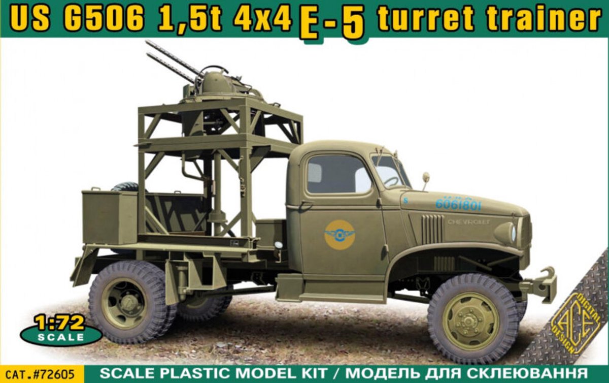 ACE Modelbouwpakket Militaire voertuigen - 72605 US G506 1,5t 4x4 E-5 Turret Trainer WWII - Amerikaans Militair Voertuig Plastic - 1:72 - Modelbouw