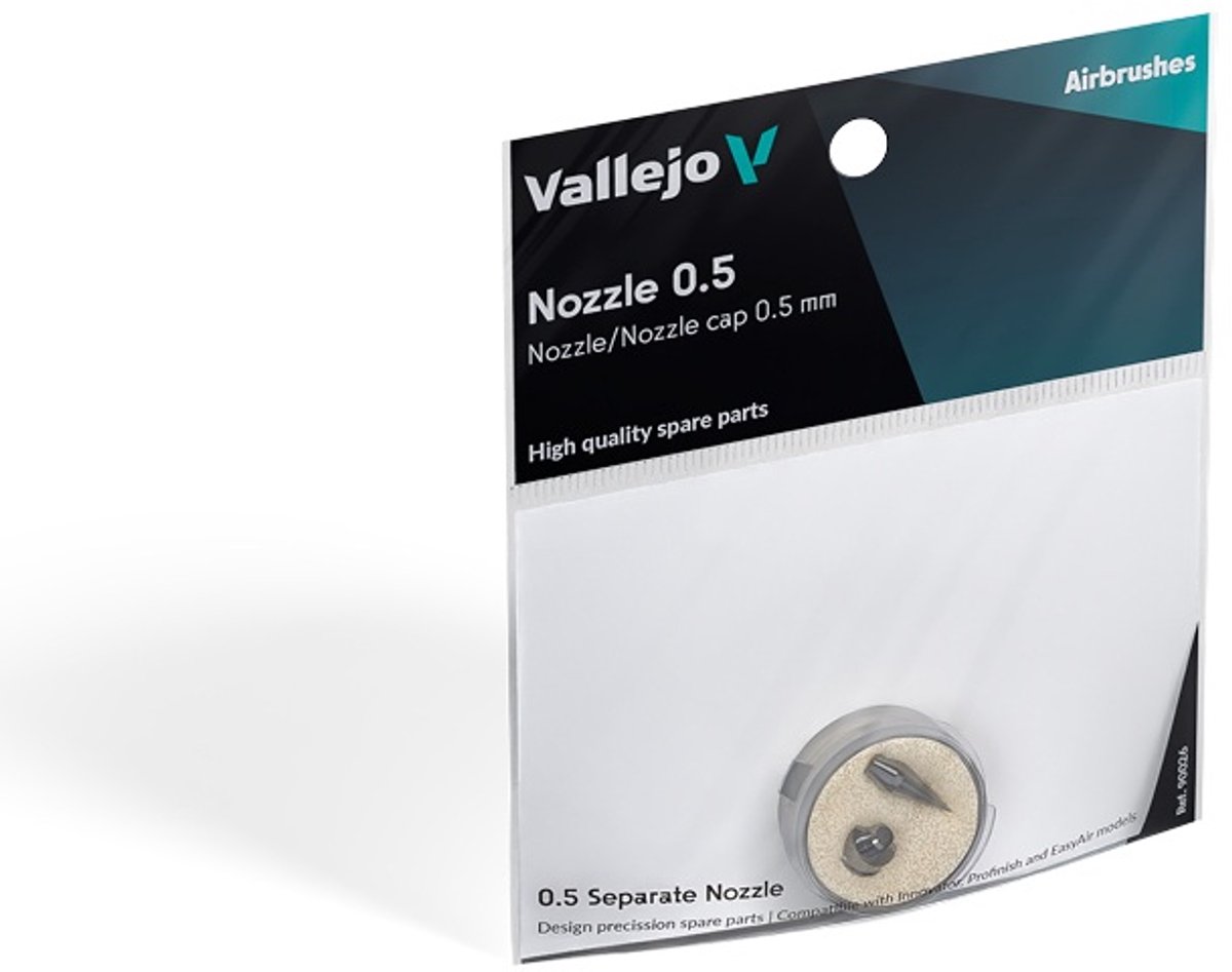 Vallejo Hobbypenseel - 90026 Reserveset Nozzle + Nozzle Cap 0,5 mm voor Innovator, Profinish - EasyAir Airbrush Accessoires set