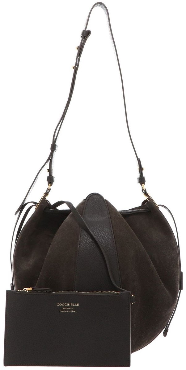 COCCINELLE Leren schoudertas Boom Handbag Grained Leather / Suede Leather Fango / Fango donkergroen