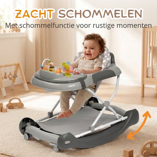 BRONEA Loopstoeltje baby 4-in-1 - Babywalker met schommelfunctie en speelpaneel met muziek - In hoogte verstelbaar en klapbaar| Loopstoel met geruisloze wielen en remmen van Merkloos — afbeelding 4