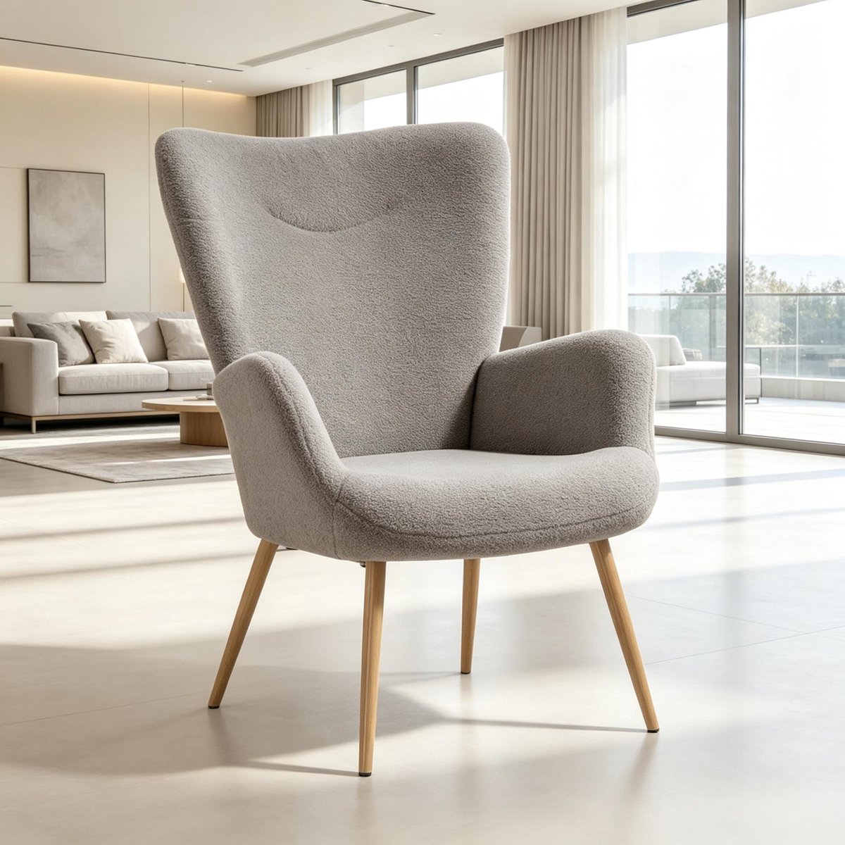 Fauteuil Hoog Rugleuning Met Armleuningen Comfortabele Lounge Fauteuil Voor Woonkamer En Leeshoek Stof Grijs Voor Dagelijks Ontspannen