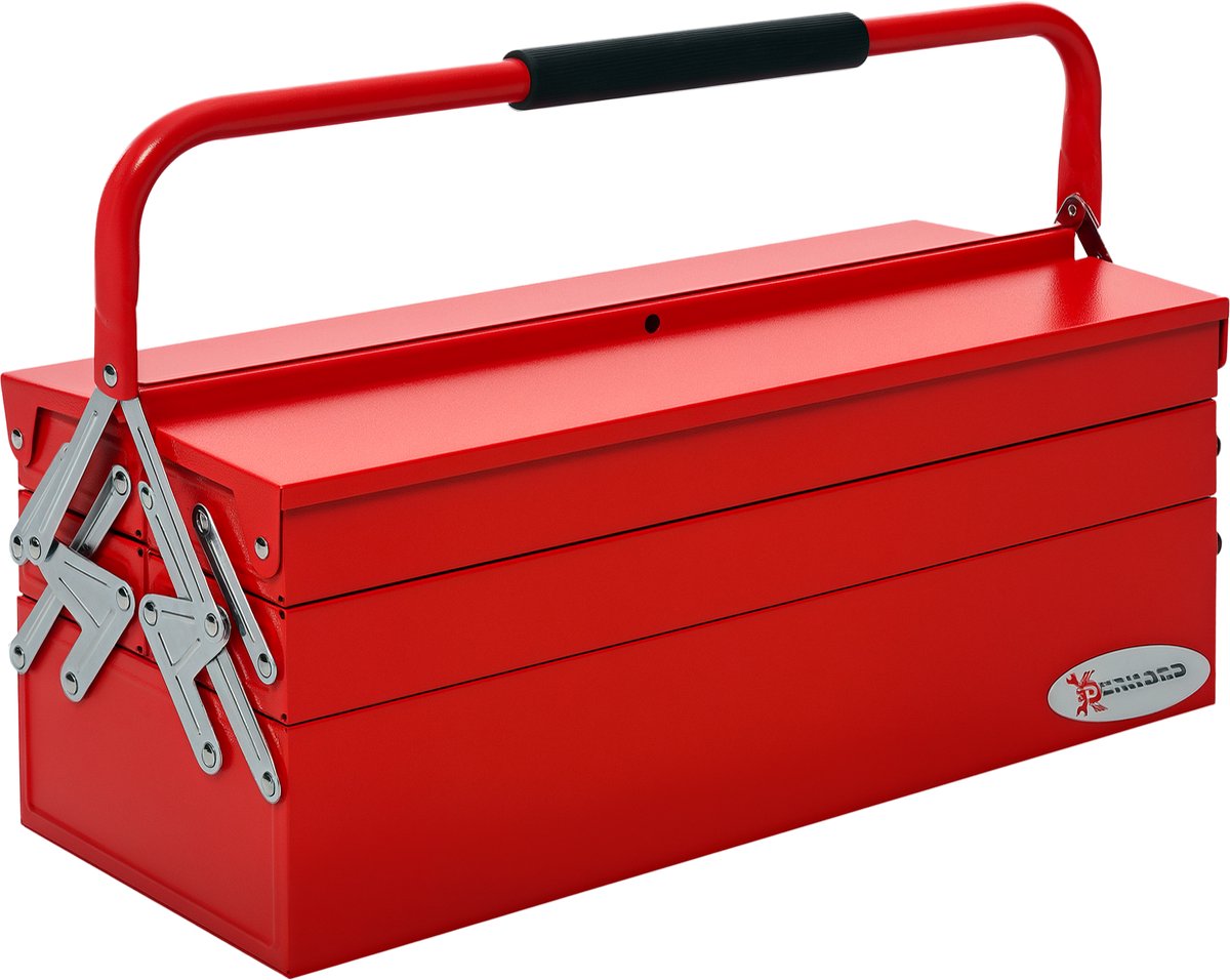 Gereedschapskist met 5 compartimenten - scharnierend - staal (SPCC) - rood - 56 x 20 x 41 cm