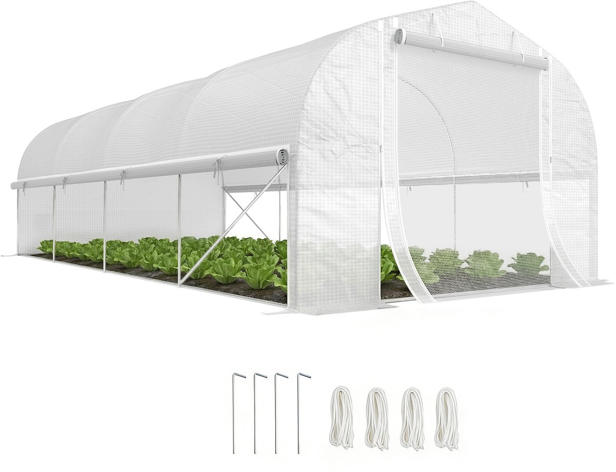 Inloopkas van 6x3x2 meter - 8 ramen - deur - horren - metalen frame - wit