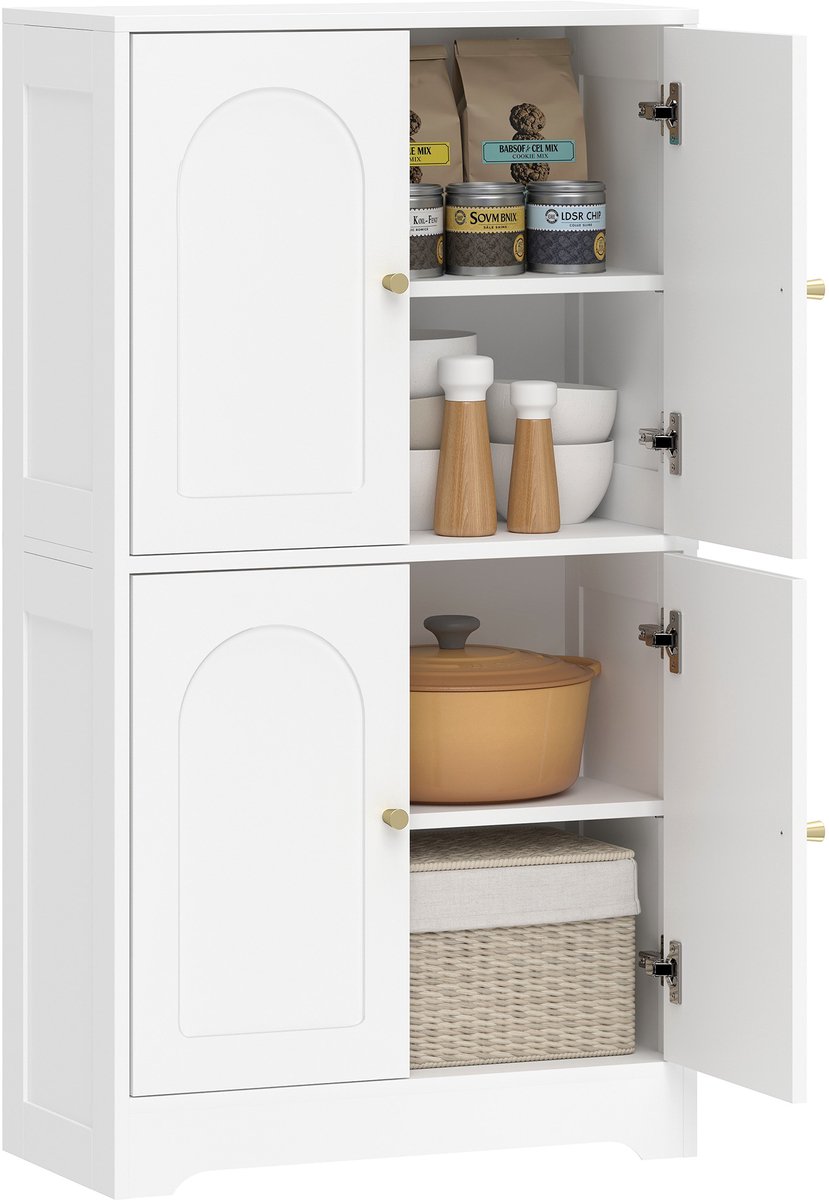Keukenkast - hoge kast met 2 verstelbare planken - keukenbuffet met 4 gebogen deuren 60 x 30 x 110 cm - wit
