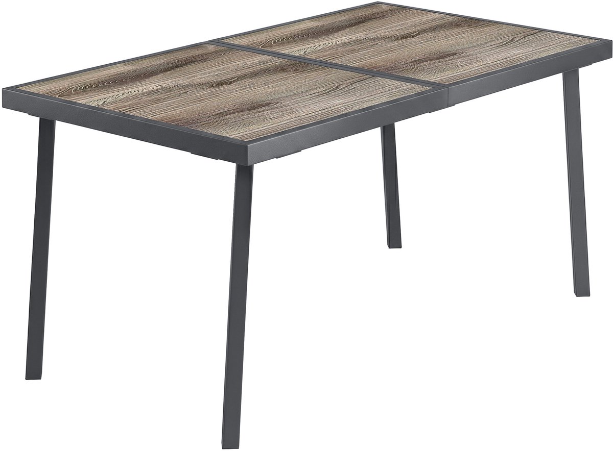 Tuintafel voor 6 personen - houtlook - metalen frame - weerbestendig - 145 x 85 x 72 cm - grijs
