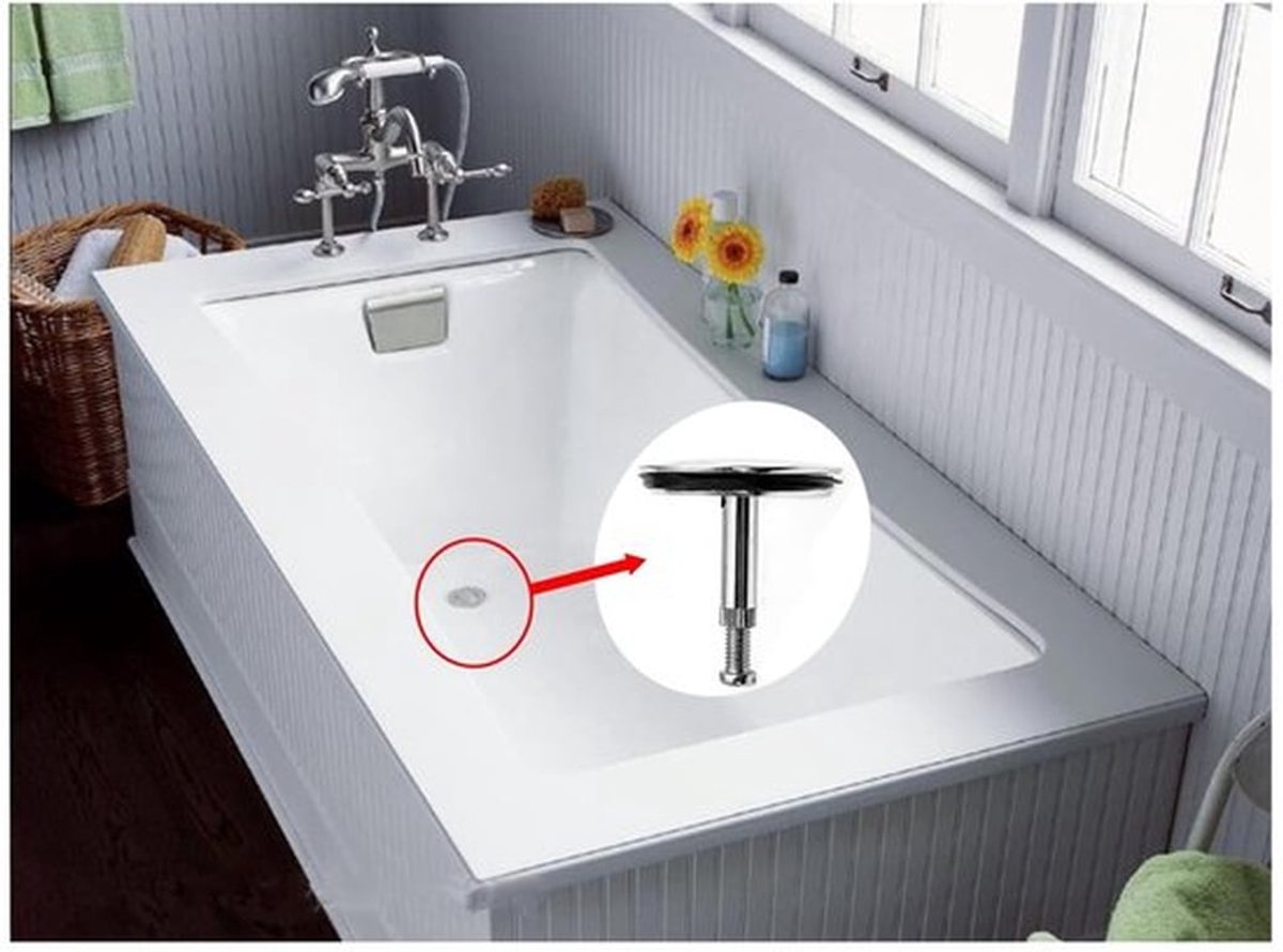 Badkuipplug 43mm - In hoogte verstelbare badstop - Badafvoerstop fitting - Verchroomd koper - Rubber afdichtring - Schroefbout bevestiging - Badafvoerplug
