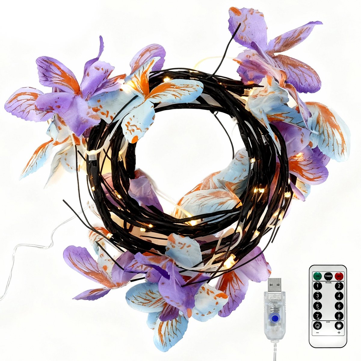 Arvioo‑bloem slingerlamp‑1,8m‑48LED‑USB‑afstandsbediening‑binnen decoratie