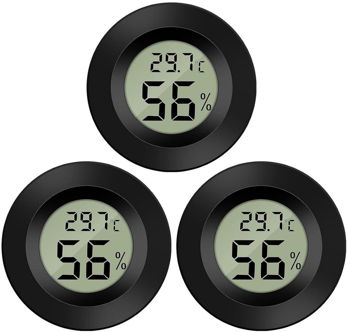 SSTRWGOOD 3 Stuks Thermometer Hygrometer - Digitale Temperatuur- en Vochtigheidsmeter - Meetbereik -50~70°C ±1°C en 20~90% RV ±5% - Geschikt voor Brouwen Thuiswijnmaken Incubatoren Reptielen - ABS Materiaal - 44x44x15mm