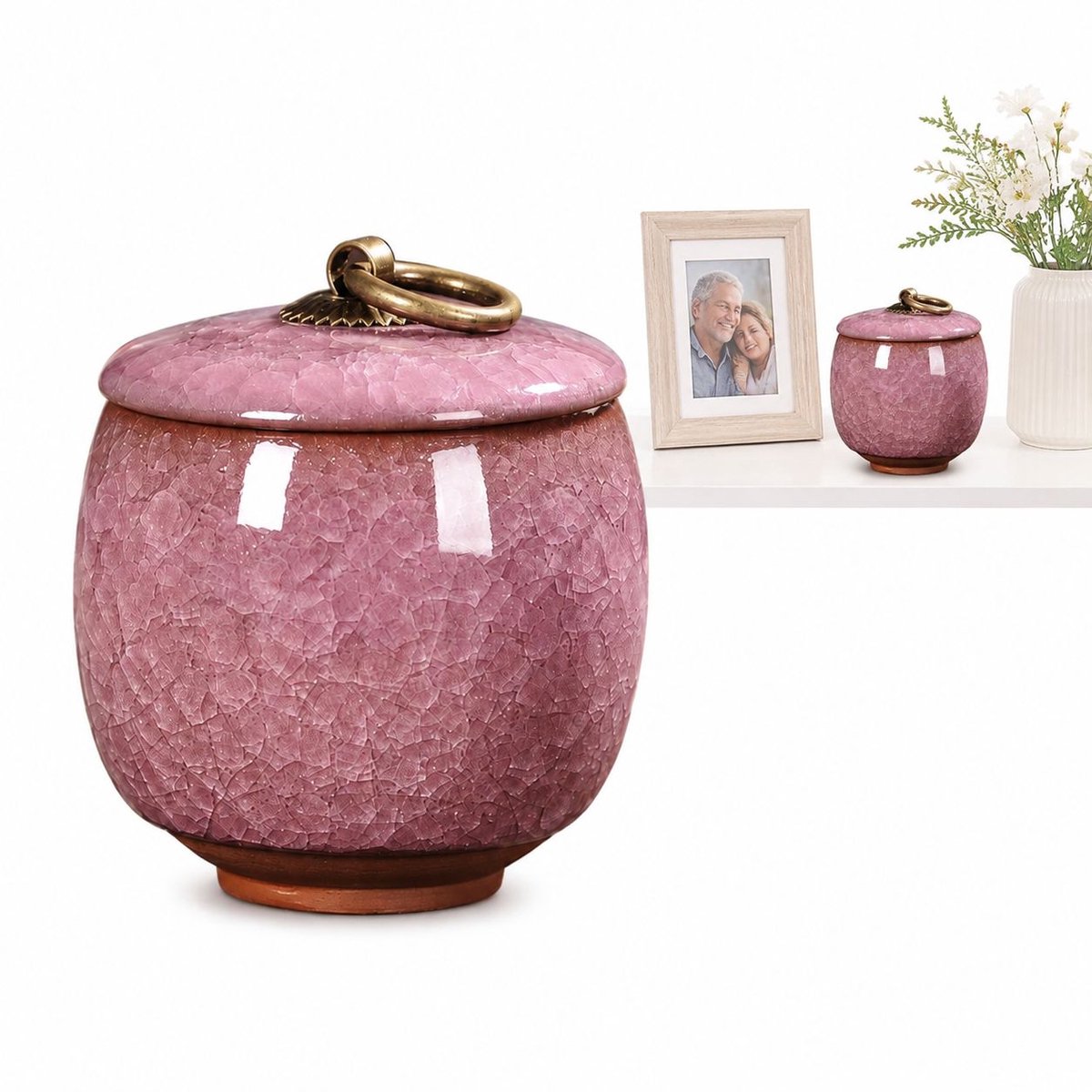 Bobypet - Mini urn - keramische gedenkurn 70 ml met ijskraakpatroon - voor herinneringsas van mens of huisdier - paars