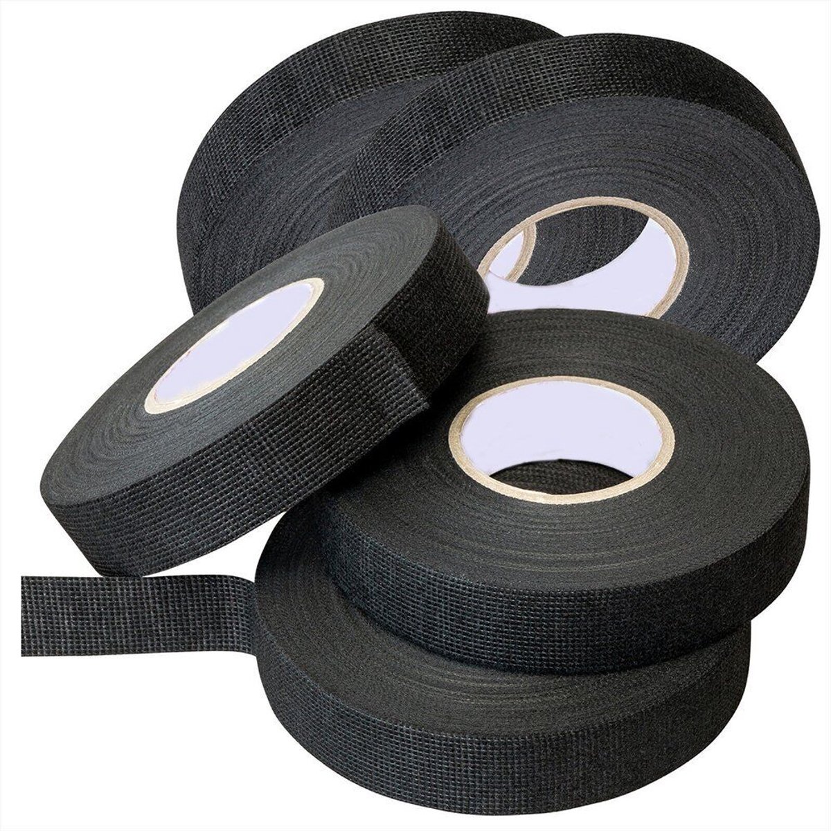 5 rollen kabelboomtape voor auto's – elektrische tape – fleece kabelboomtape – 19 mm x 25 m – zwart