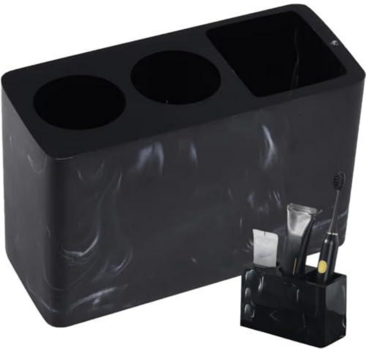 longziming -Tandenborstelhouder 3 Vakken - Badkamer Organizer met Tandpastahouder - Houder voor Elektrische Tandenborstel, Scheermes en Badkameraccessoires - Hars - 12,5 x 5 x 8,5 cm