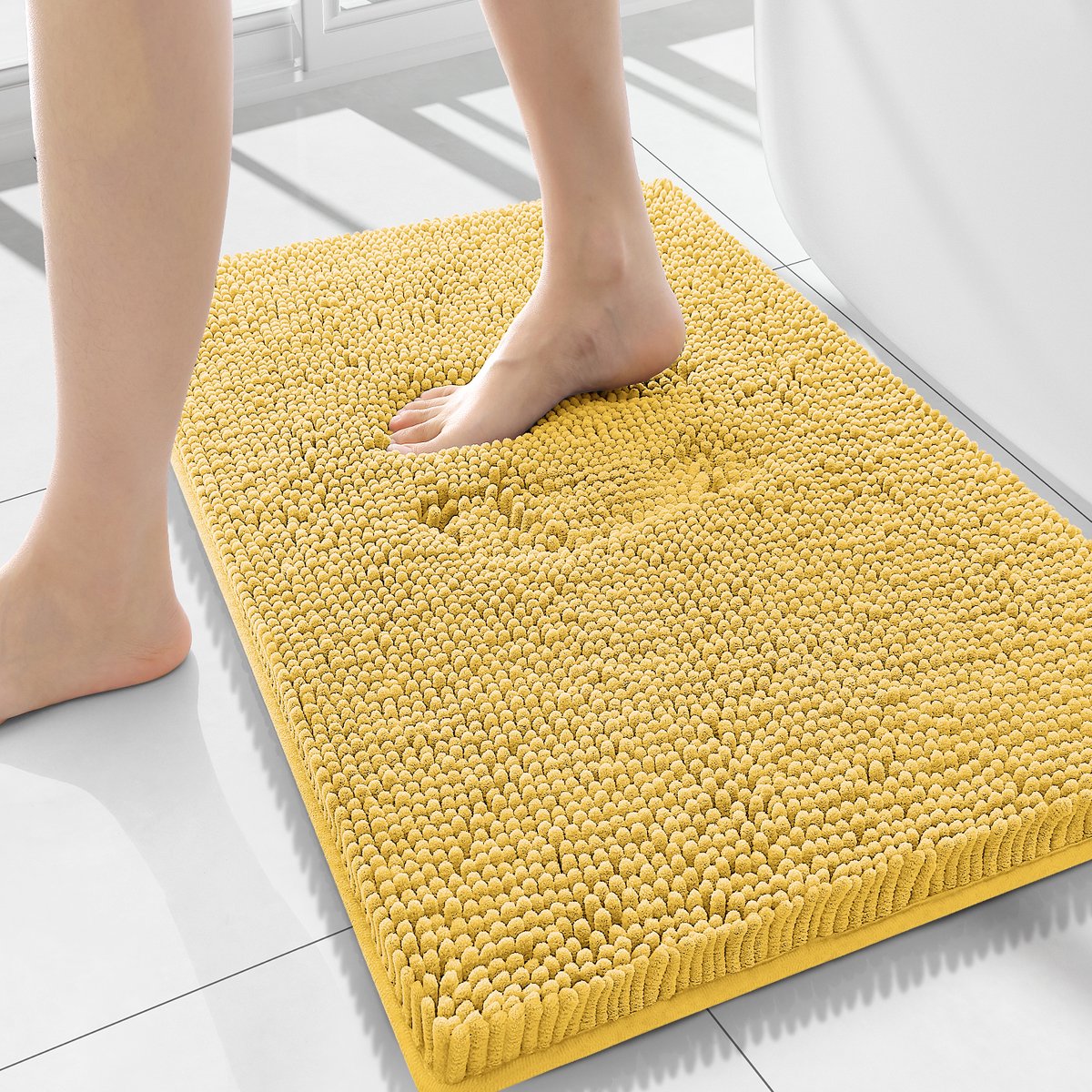 Olanly Badmat Antislip – Chenille Douchemat – Badmat Badkamer – Gembergeel – 51X150cm