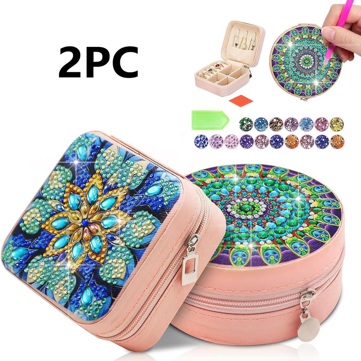 Claoner Sieraden doos DIY diamant schilderij make-up tas - Make-up tas draagbaar - Creatieve hobby's - verjaardagscadeaus - kerstcadeaus - groen