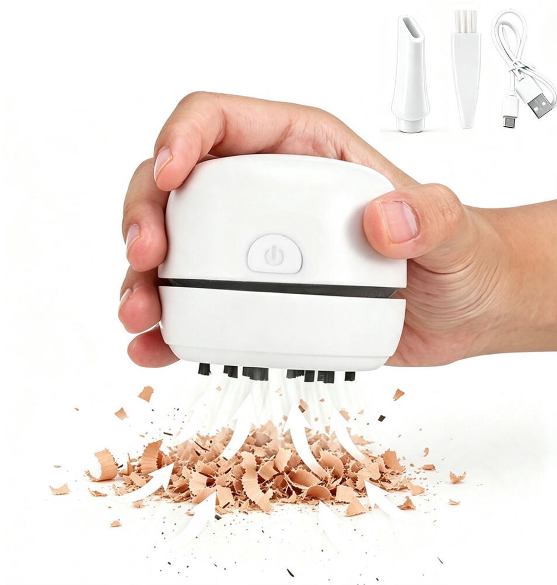Mini Desktop Stofzuiger - Bureau Stofzuiger - Draadloos en USB-Oplaadbaar - Kruimelzuiger - Toetsenbord Stofzuiger - Desktop Kruimeldief - Tafelstofzuiger - Handstofzuiger - Autostofzuiger - potloodschaafsel - voor kantoren, scholen, studenten - Wit