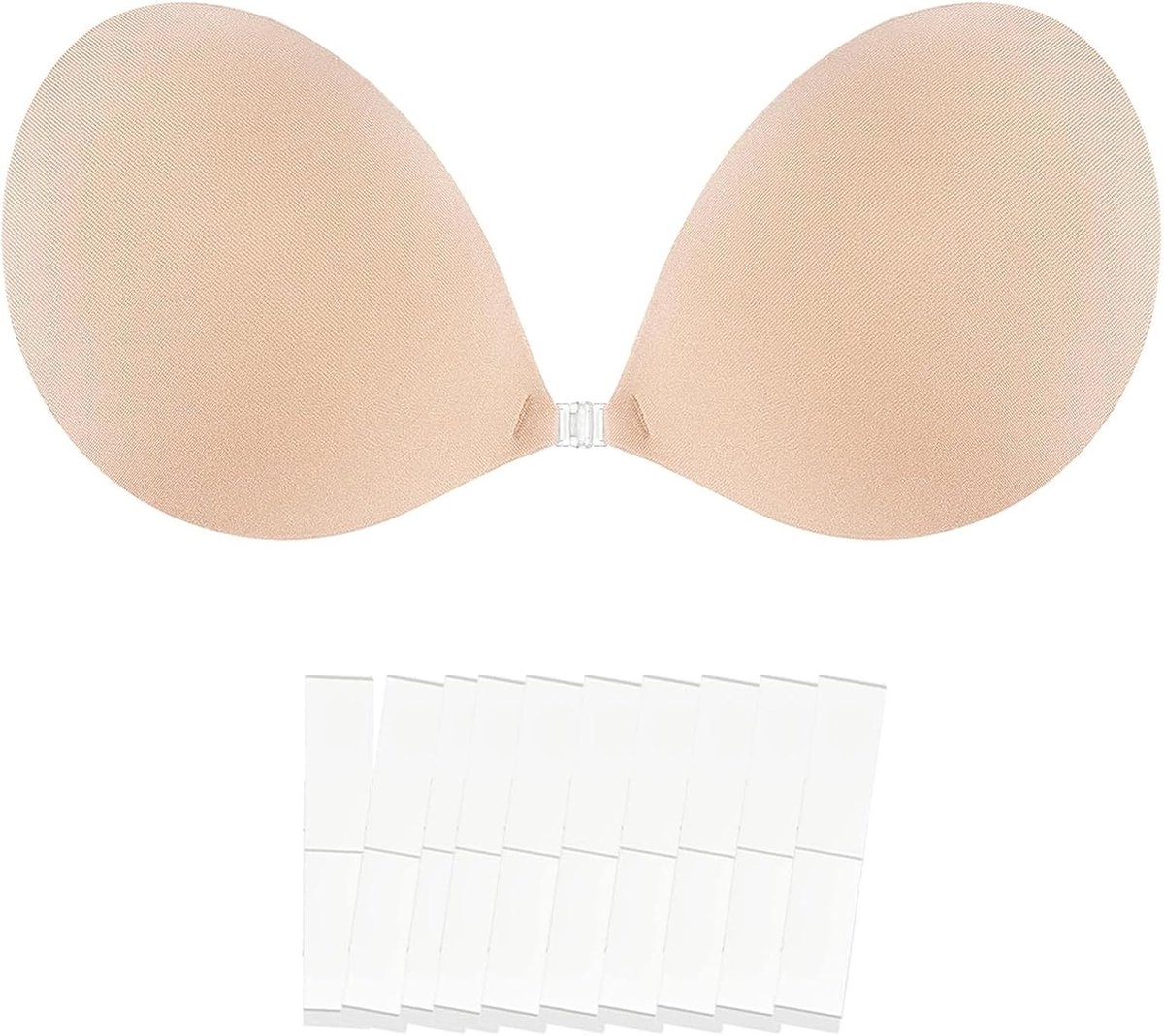 Draagcomfortabele, zelfklevende bh zonder banden voor vrouwen - herbruikbare tepelcovers met verborgen knopen en 10 anti-doorzicht stickers in Beige
