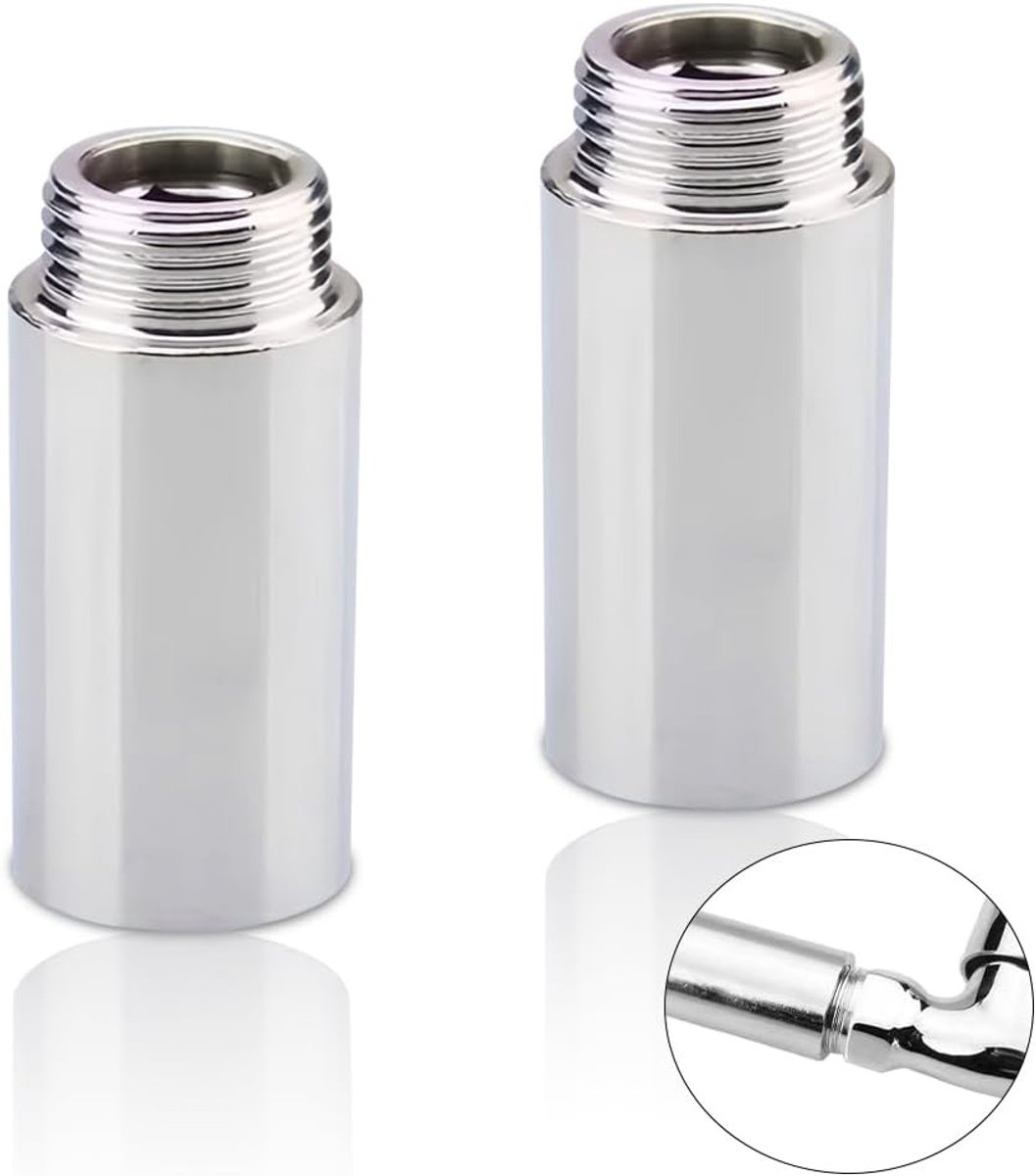 Set van 2 Tap Extensies 1/2 Inch x 60 mm - RVS Verbindingsstukken voor Verwarming en Installatie, DN15 Draad