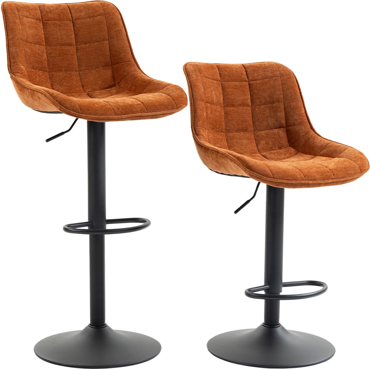 TEKROA® barkrukken - Set van 2 - met metalen onderstel en rugleuning - verstelbare -draaibare - oranjebruin