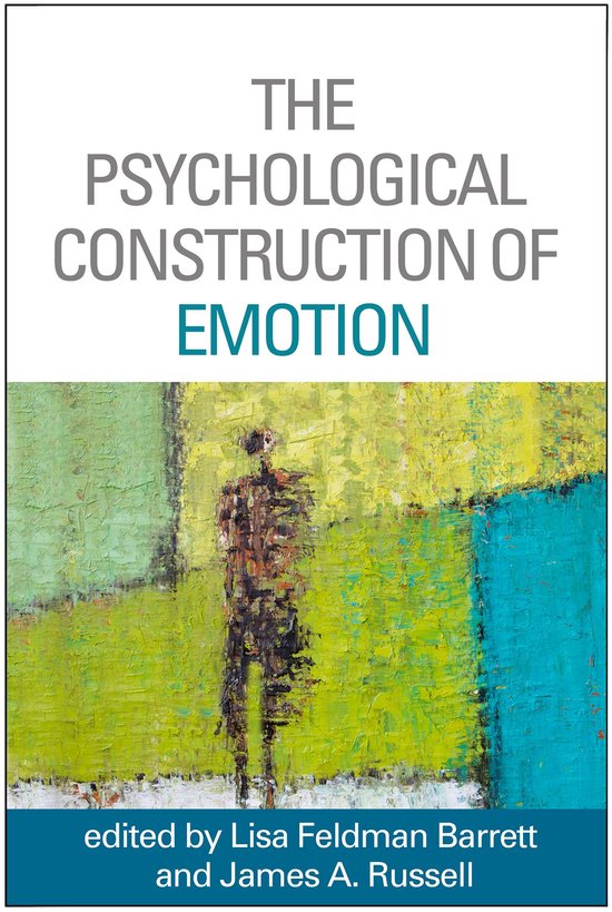 Boekcover van "The Psychological Construction of Emotion" met abstracte kunst en tekst.
