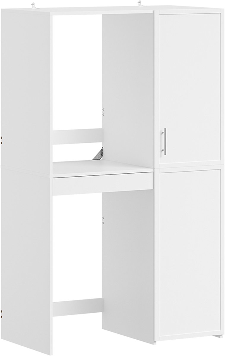 SoBuy wasmachine kast voor wasmachine en droger - wasmachinekast ombouw met klapbare werkblad - wasmachine kast met verhoger - wit MDF 2 deuren 1 schap | BZR231-W