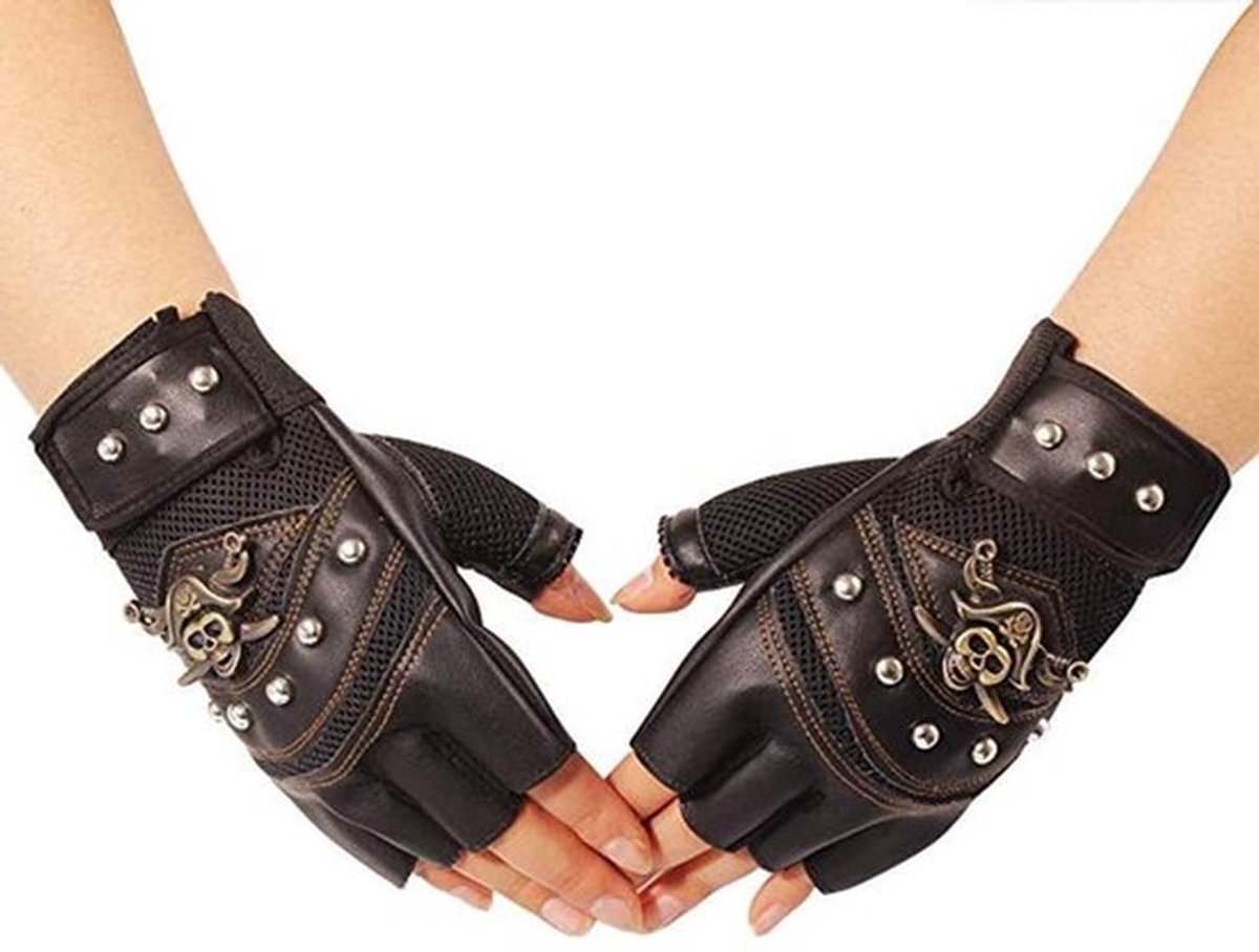 Vingerloze Handschoenen Antislip - Punk/Skelet - Synthetisch Leer - Outdoor/Motorrijden - Herfst/Winter - Eén Maat