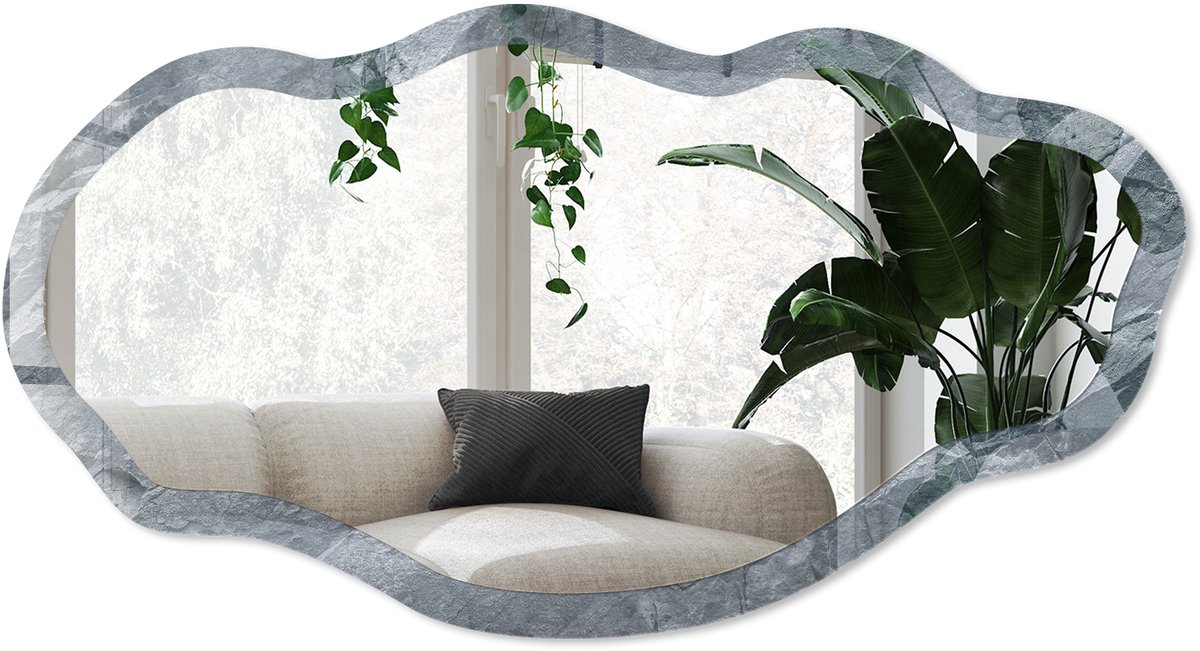 Wallfluent Rotsstructuur Spiegel - Grijs Strakke Rechthoekige Spiegel - Organische Spiegel - Badkamer, Woonkamer, Kantoor - Minimalistisch - 45x90 cm - Totale afmeting 52x97 cm