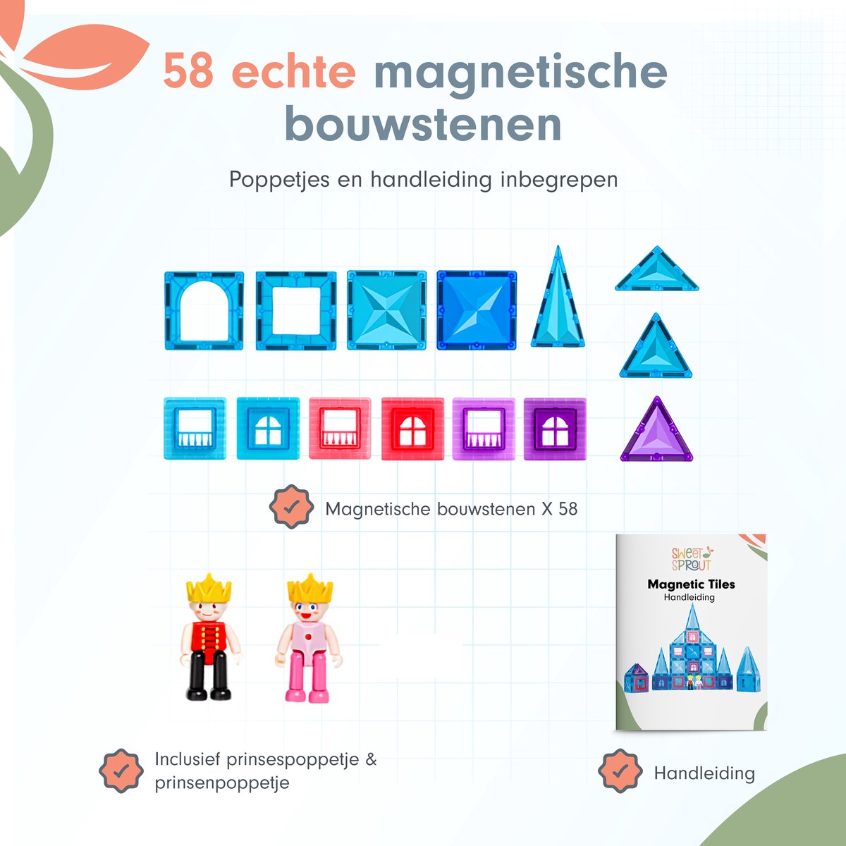 Magnetic tiles - Magnetische tegels - Magneet tegels - Travel set - Constructiespeelgoed - Met 2 Magna poppetjes - Bouwstenen Educatief mind montessori - Magneten speelgoed - 3, 4, 5, 6 jaar — afbeelding 9