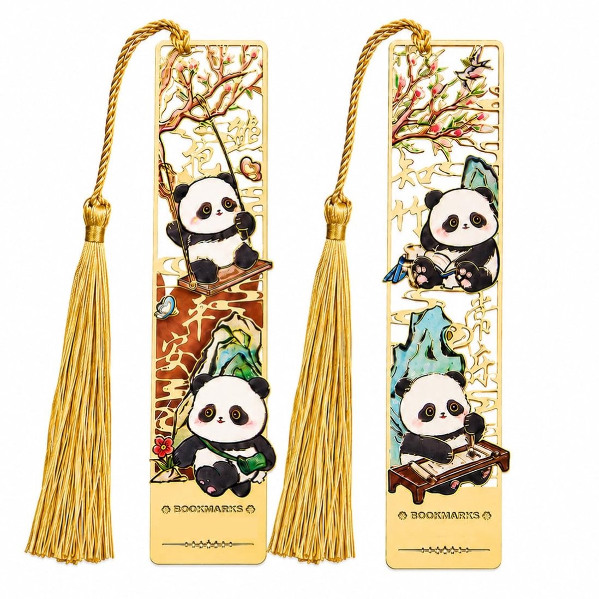 Solidchoice - 2 Stuks Metalen Boekenleggers met Panda Ontwerp