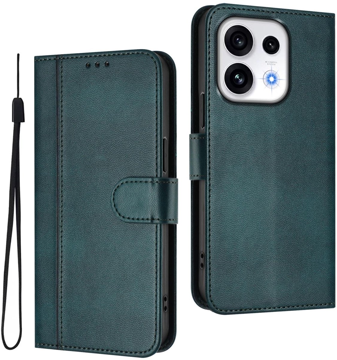 Solidchoice - Lederen Case voor Telefoon met Kaartvak en Beugel - Donkergroen