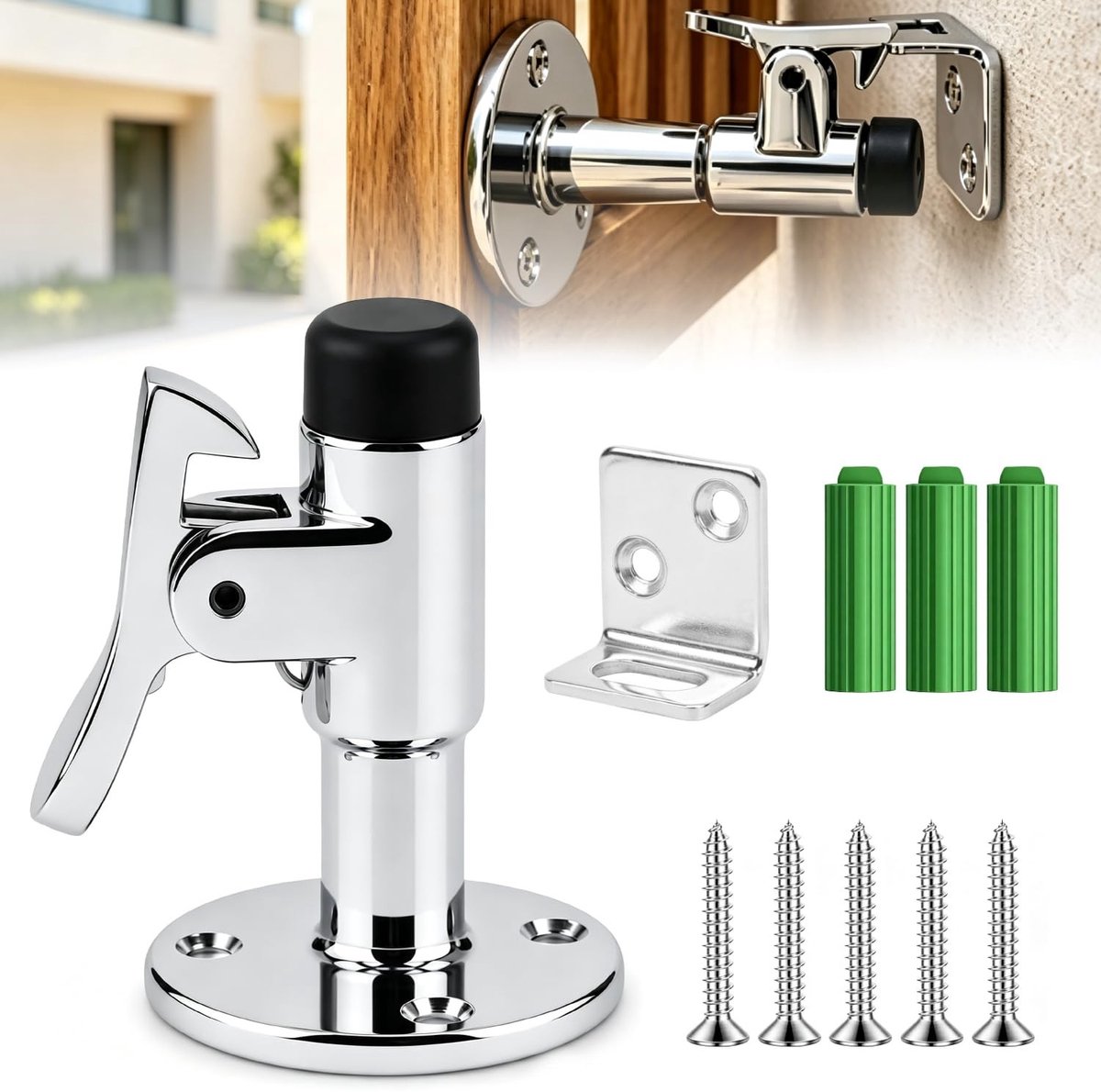 Solidchoice - Roestvrij Stalen Deurstopper met Rubberen Buffer