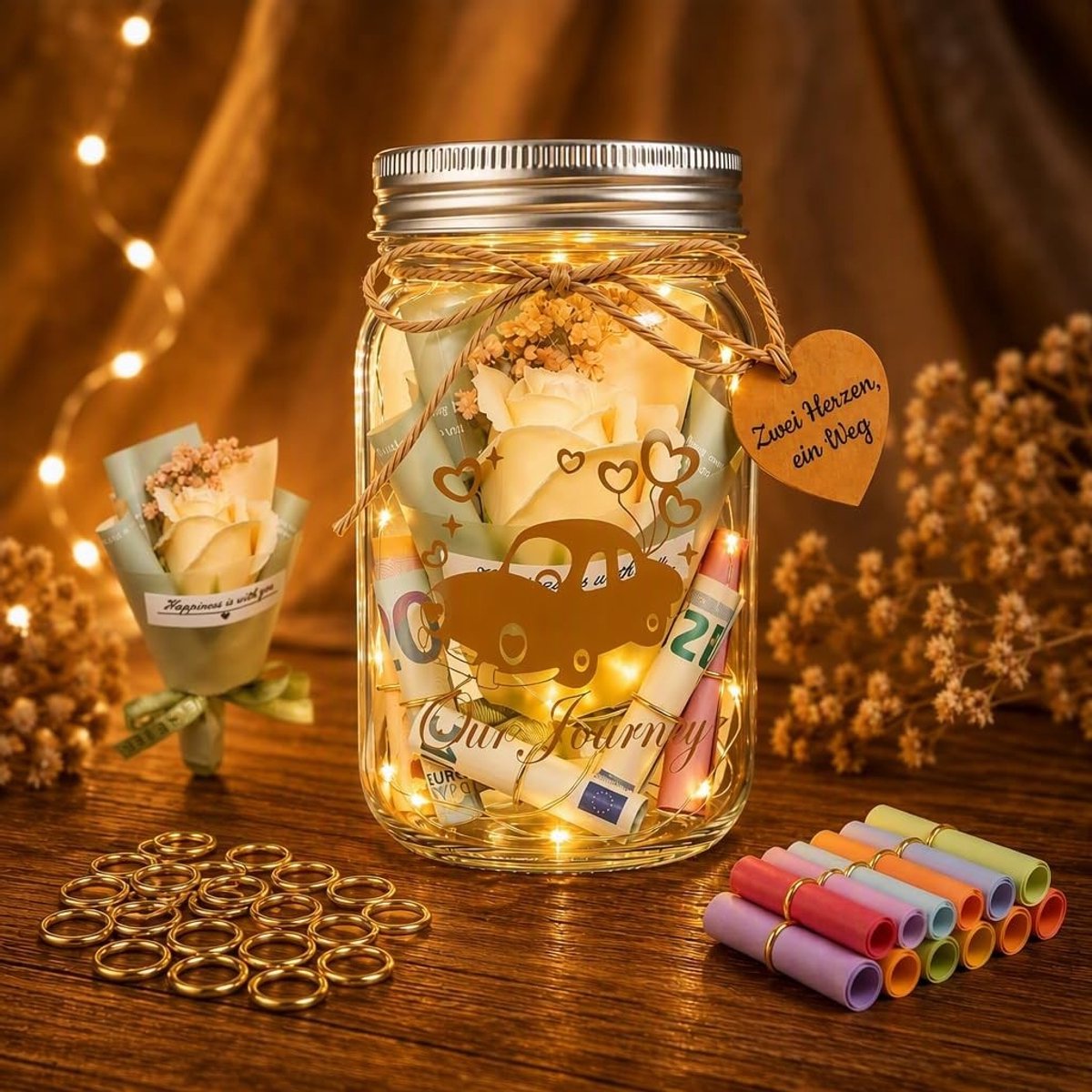 Solidchoice - Geldgeschenk Bruiloft met LED-Lampen en Gedroogde Bloemen