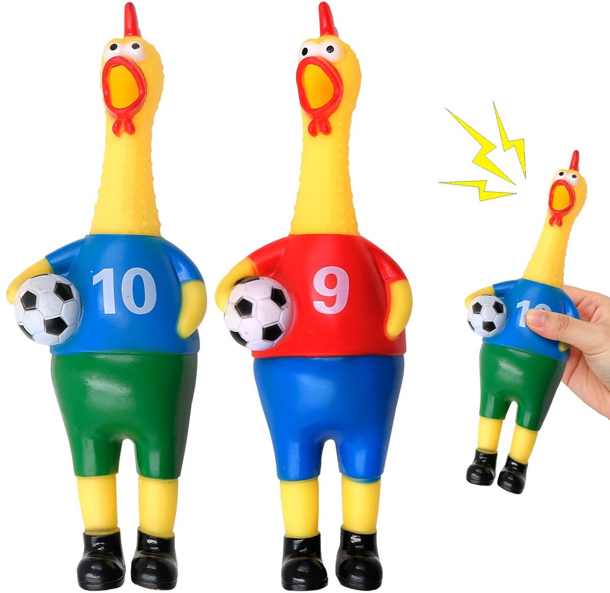 Solidchoice - Set van 2 Rubber Kippen met Voetbalshirt voor Feestdecoratie