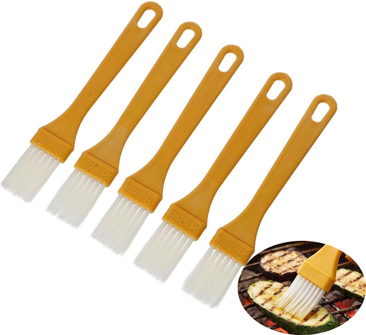 5-stuks Bakkwast - Keukenborstel - Invet Kwastje Bakkwastje - Het reinigt vet en is geschikt voor de vaatwasser - 13.2 × 2 cm - Geschikt voor het grillen van gebak en het smeren van olie, bak- en patisseriegerei - Geel