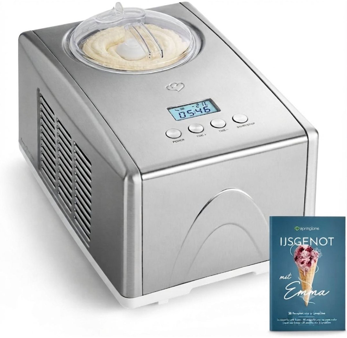 JCP® Ijsmachine - Capaciteit 1.5 Liter - Ijsmachine Zelf Vriezend - Softijs Machine voor Thuis - Zilver - 41cm x 28cm x 25cm