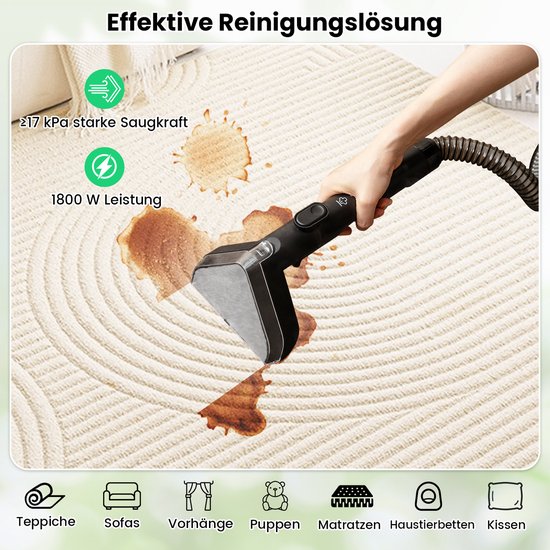 COSTWAY Tapijtreiniger met Stoom en Warm Water Functie, Krachtige Waszuiger met 2-in-1 Borstel en Grote Tank voor Diepe Reiniging, Geschikt voor Tapijt, Meubels en Autointerieur van Costway — afbeelding 5