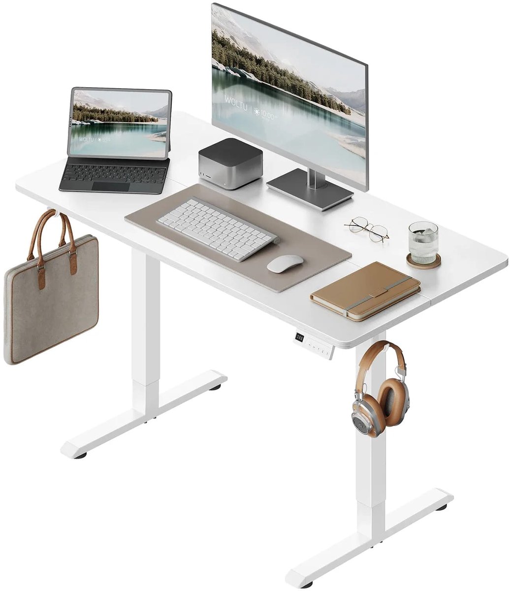 Elektrisch Verstelbaar Bureau 120x60cm Wit - Zit-Sta Tafel met 3 Geheugenposities en Veiligheidssysteem