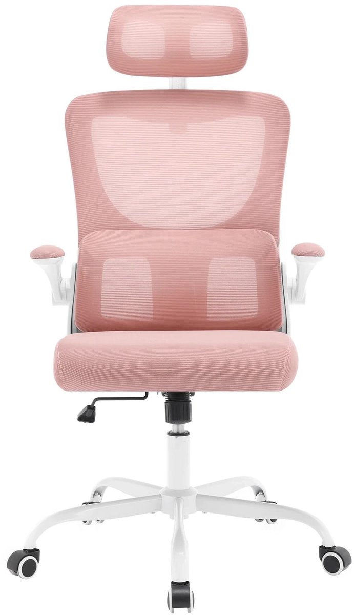Klarven® Ergonomische bureaustoel Roze - Verstelbare zithoogte en hoofdsteun, Schommelfunctie, Mesh rugleuning - B 62 x D 69,5 x H 116-123,5 cm