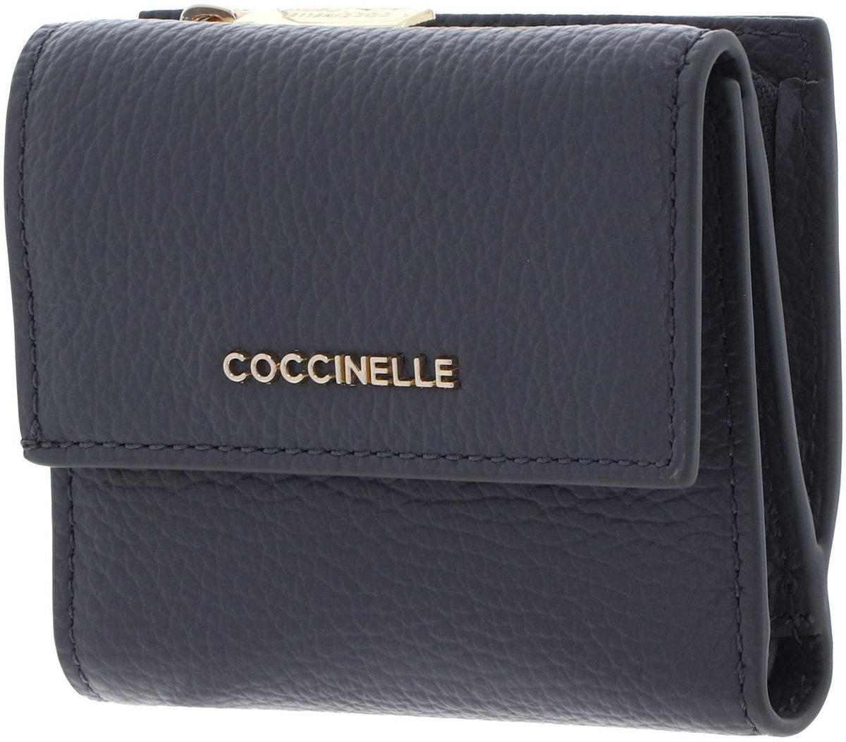 COCCINELLE Leren portemonnee Metallic Soft Wallet Grained Leather Stove blauwgrijs