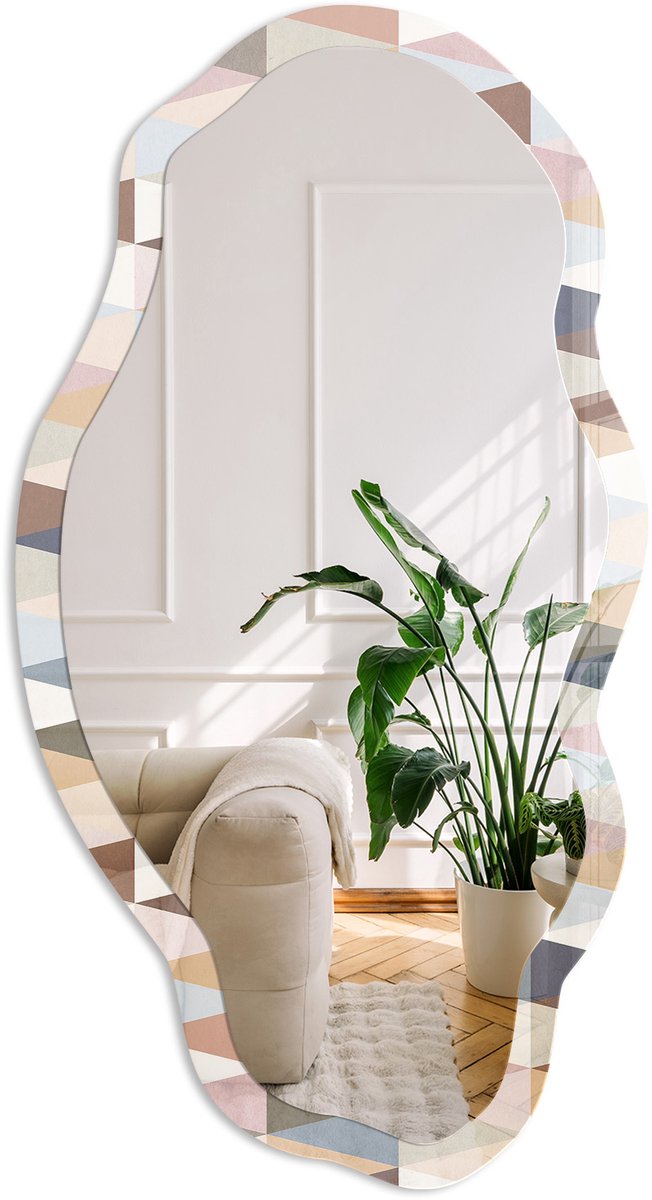 Coloray Pastel Geometrische Vormen Spiegel - Beige Stijlvolle Wandspiegel - Organische Spiegel - Woonkamer, Kantoor, Hal - Geometrisch - 45x90 cm - Totale afmeting 52x97 cm