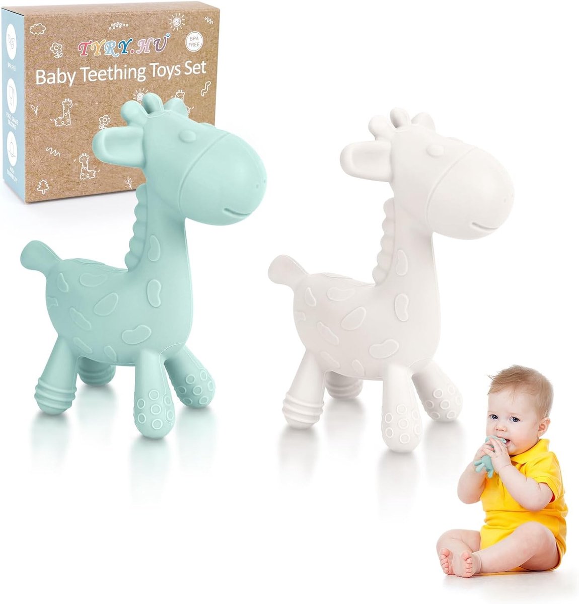 Bijtketting - Groen en Beige - Siliconen Tandjes Speelgoed - Sensorisch en Koelend - Voor Baby's 3-12 Maanden