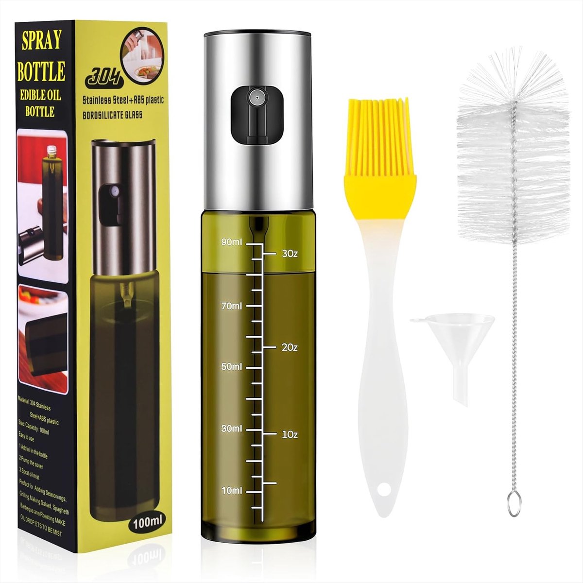 Olijfoliesprayer - Groen - 100 ml - Glazen Oliespuitfles met UV-bescherming - Voor Gezond Koken en Salades