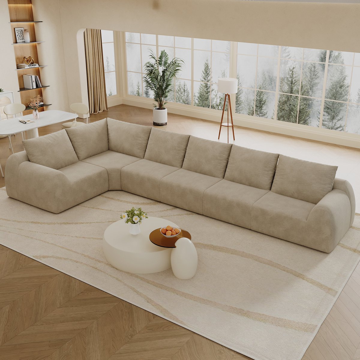 MIVRAY Hoekbank 401 Cm L Vorm Zonder Montage Comfortabele 6 Zits Compressie Verpakt Voor Woonkamer Chenille Stof Khaki
