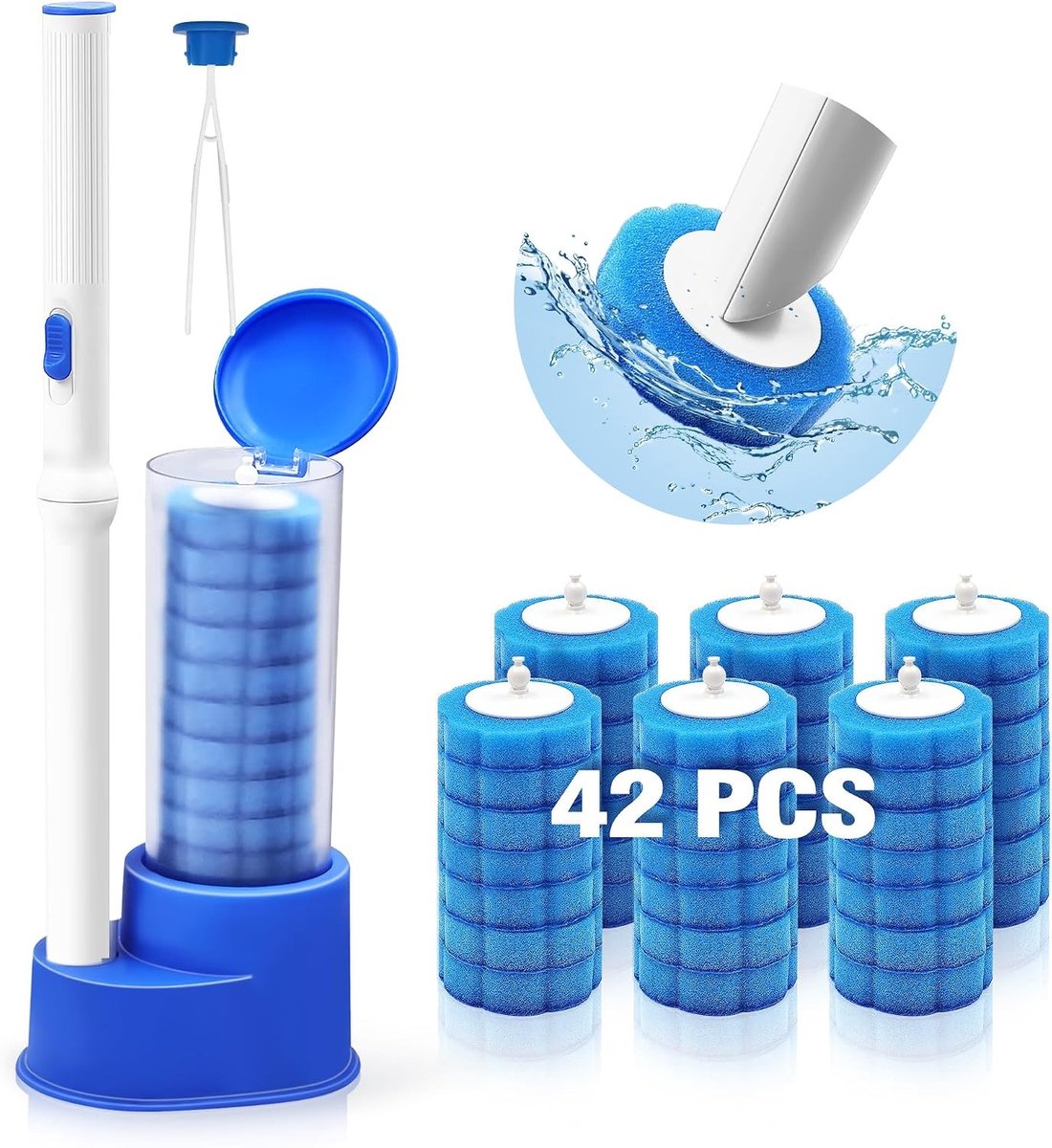 Vervanging voor wegwerp-toiletborstel - Blauw - 41,9 cm - ABS met flexibele kop en pincet - Voor badkamerreiniging