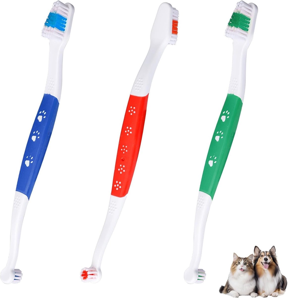 Dual Headed Diertandenborstel Set voor Honden en Katten - Zachte Borstels voor Effectieve Tandverzorging en Mondhygiëne (Drie Kleuren)