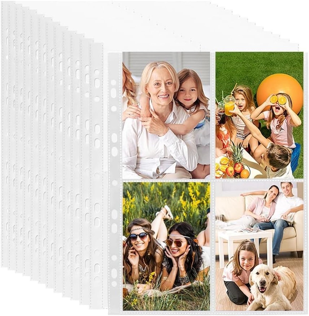 60 Transparante Postkaarthoezen met 4 Compartimenten - 480 Dubbelzijdige Fotohoezen DIN A4, Ideaal voor Foto's en Documenten