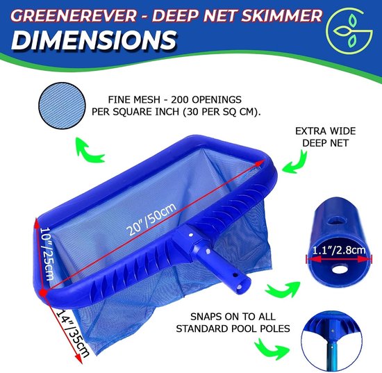 Pool Skimmer Net - Blauw - 50 cm - Heavy Duty Bladreinigingshark met Fijn Gaas - Voor Zwembaden, Hot Tubs en Vijvers — afbeelding 5