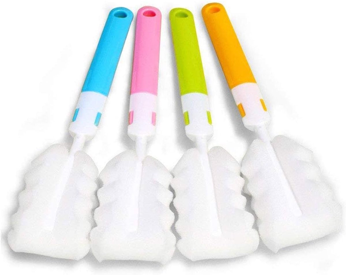 Thijox - 4 Stuks Flessenborstel Set - Lange Spons Fles Reinigingsborstels voor Babyflessen, Tepelborstel, Huishoudelijke Schoonmaak, Perfect voor Keuk