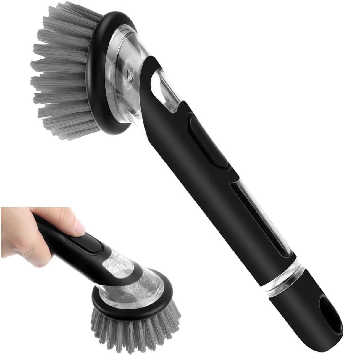 Thijox - Afwasborstel met Zeepdispenser, Reinigingsborstel voor Pannen en Potten, Keukenaccessoire, Handige Zeepdispenser, Ergonomisch Ontwerp, Kleur: